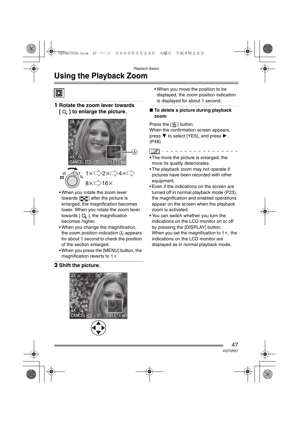 Using the playback zoom | Panasonic DMC-FX8GN User Manual | Page 47 / 104