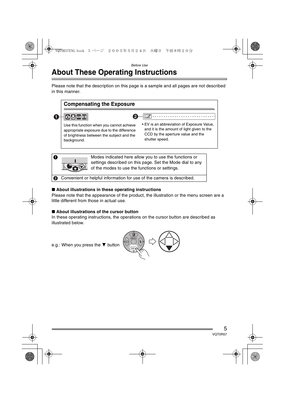 About these operating instructions, Compensating the exposure | Panasonic DMC-FX8GN User Manual | Page 5 / 104