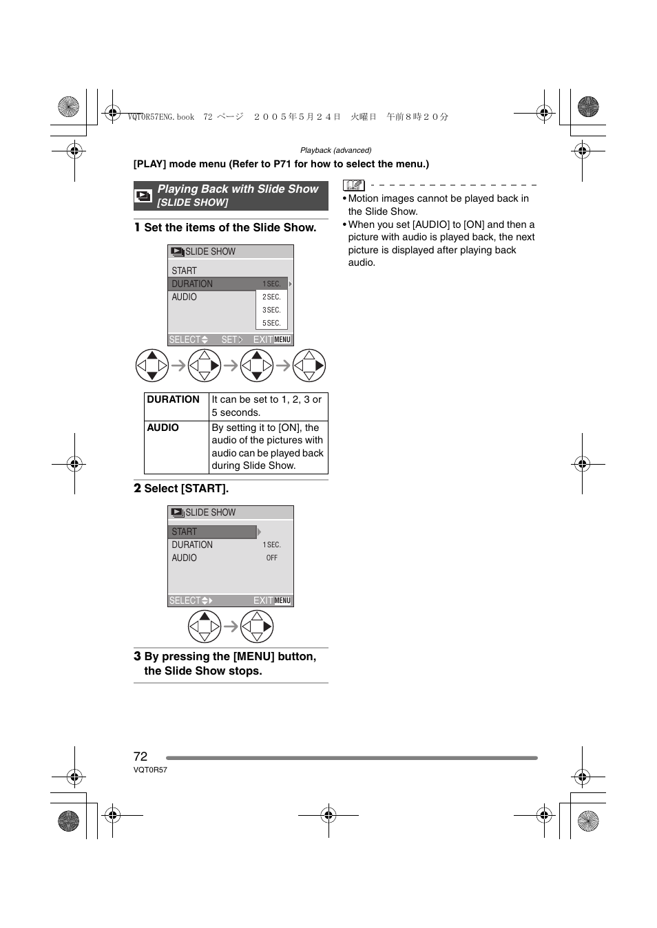 Playing back with slide show | Panasonic DMC-FX8GN User Manual | Page 72 / 104