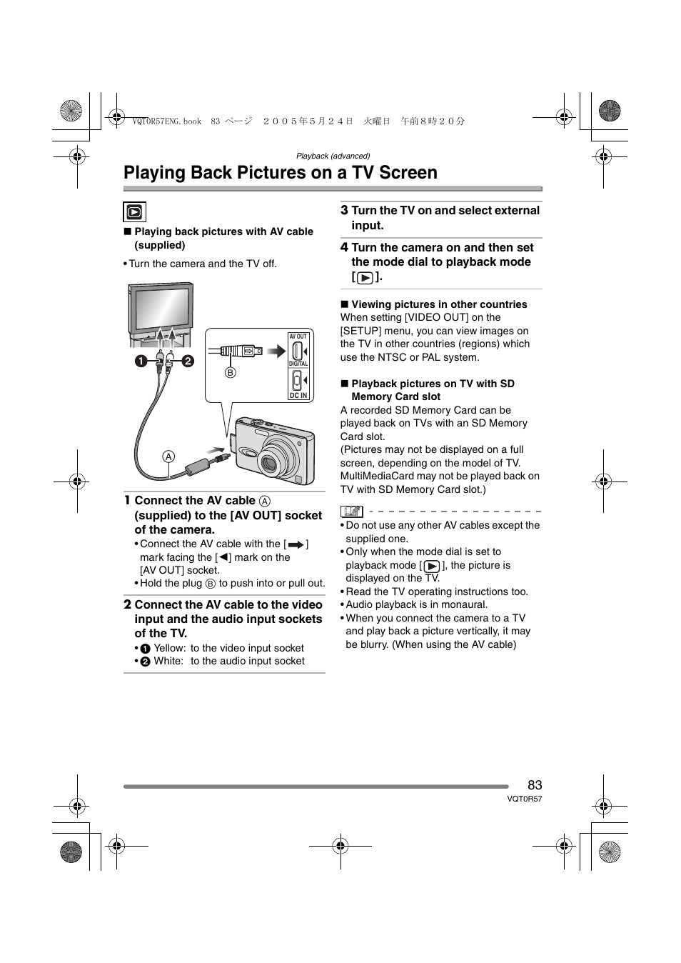 Playing back pictures on a tv screen | Panasonic DMC-FX8GN User Manual | Page 83 / 104