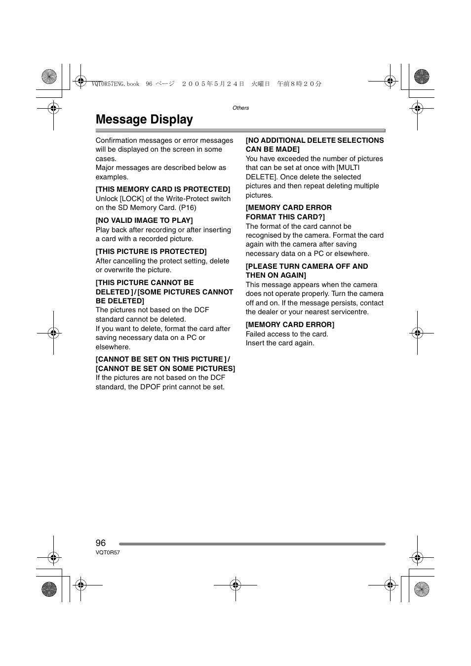 Message display | Panasonic DMC-FX8GN User Manual | Page 96 / 104