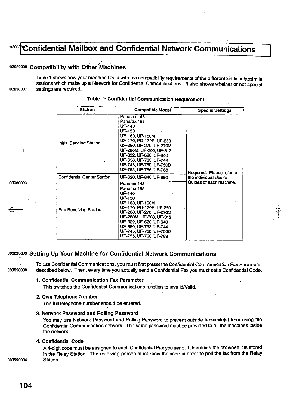 K)3020008 compatibility with other machines, Compatibility with other machines | Panasonic Panafax UF-744 User Manual | Page 108 / 164