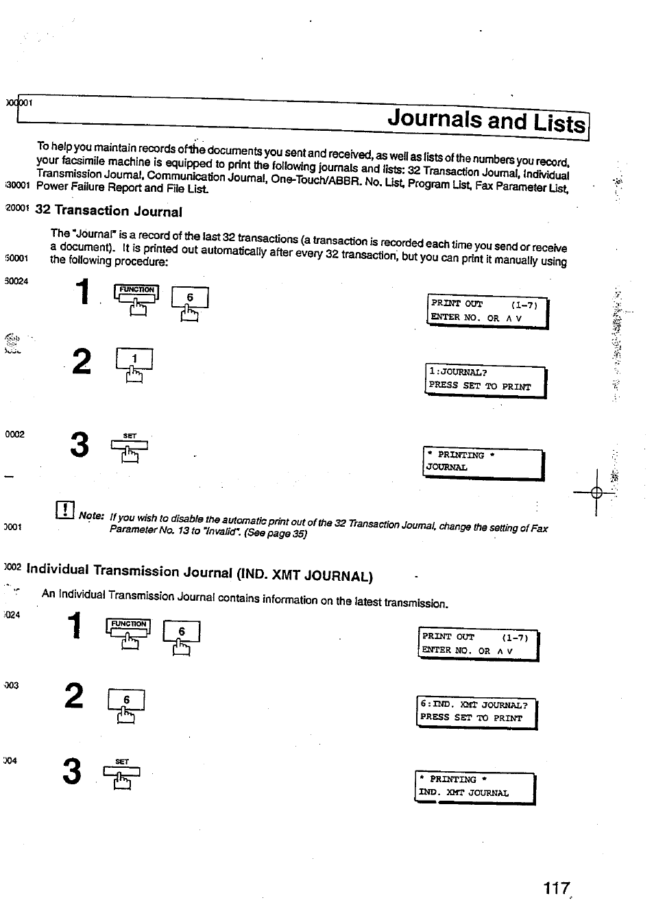 Journals and lists, 20001 32 transaction journal, Ít 45 | Panasonic Panafax UF-744 User Manual | Page 121 / 164