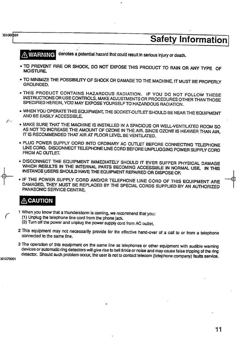 Safety information | Panasonic Panafax UF-744 User Manual | Page 13 / 164