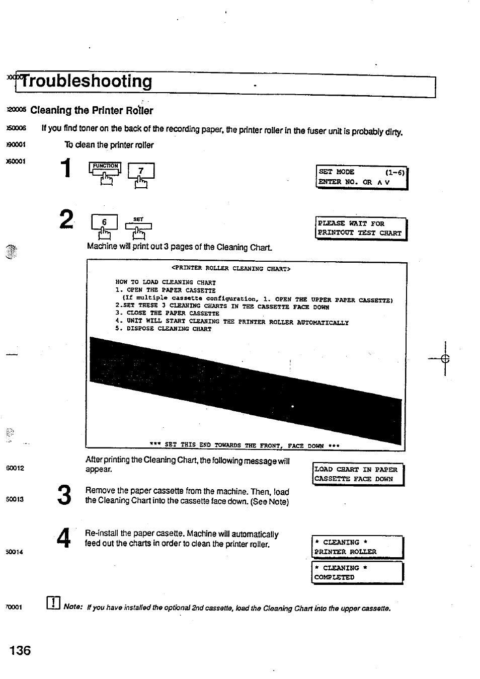 Aooos cleaning the printer roller, To dean the printer roller, Ftroubleshooting | Panasonic Panafax UF-744 User Manual | Page 140 / 164