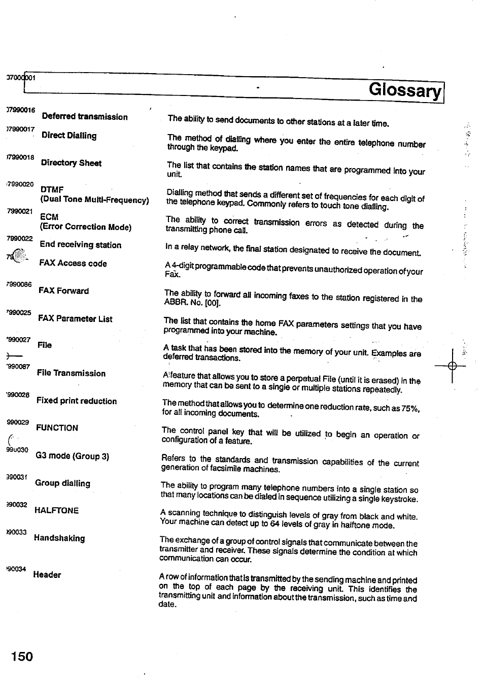 Glossary | Panasonic Panafax UF-744 User Manual | Page 154 / 164