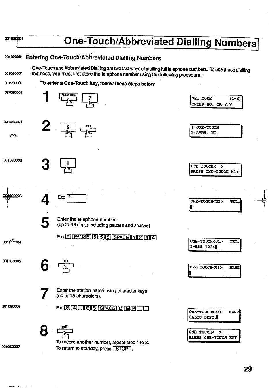 One-touch/abbreviated dialling numbers | Panasonic Panafax UF-744 User Manual | Page 31 / 164