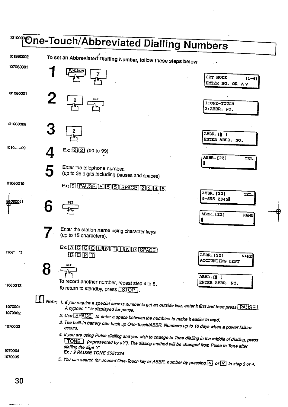 One-touch/abbreviated dialling numbers | Panasonic Panafax UF-744 User Manual | Page 32 / 164