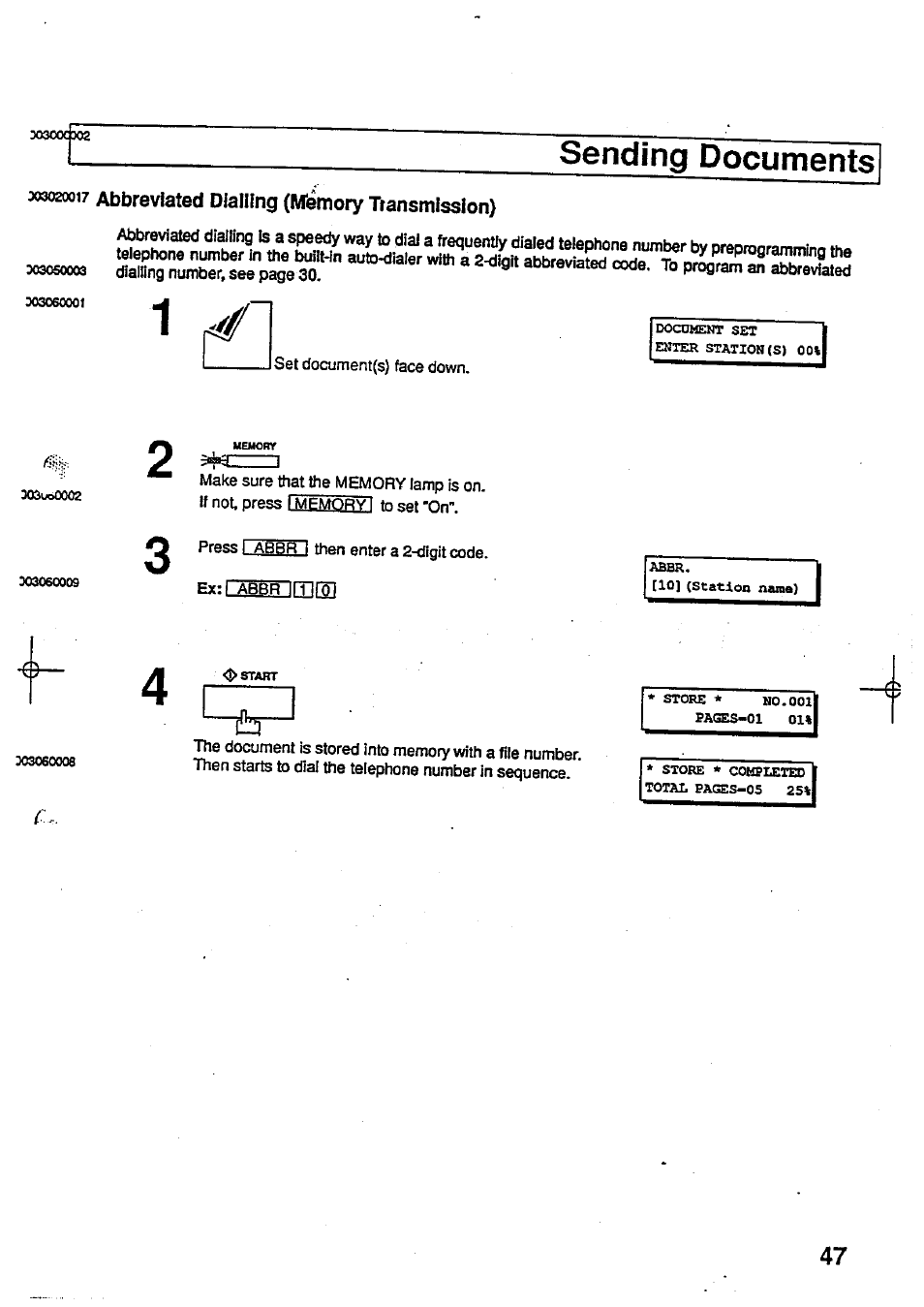 Sending documents, Abbreviated dialling (memory transmission) | Panasonic Panafax UF-744 User Manual | Page 51 / 164