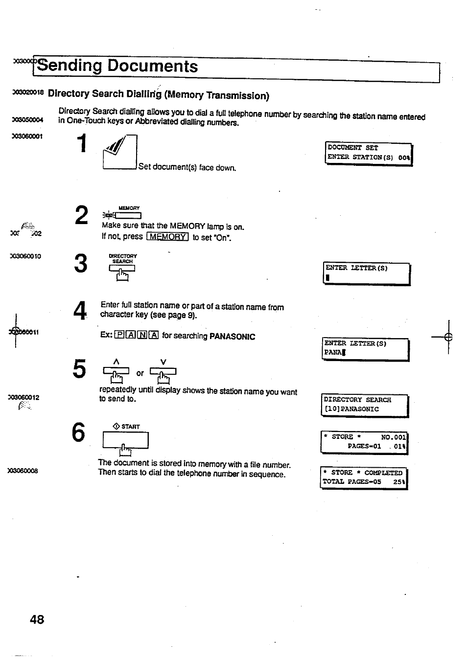 Sending documents, Directory search dialling (memory transmission), Is" "‘-s | Panasonic Panafax UF-744 User Manual | Page 52 / 164