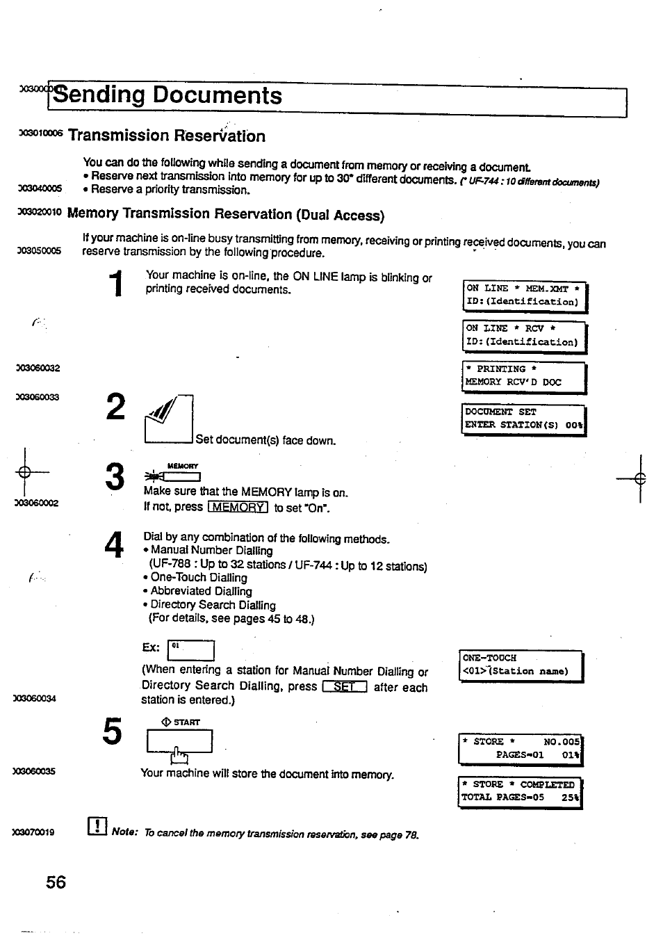 Memory transmission reservation (dual access), Tsending documents | Panasonic Panafax UF-744 User Manual | Page 60 / 164