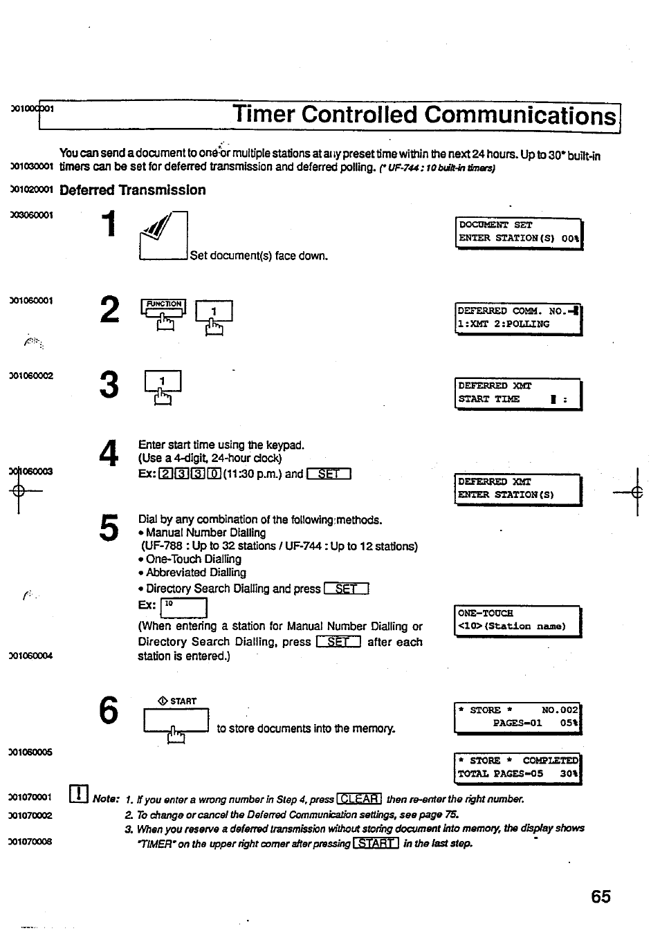 Timer controlled communications, X)io2oooi deferred transmission, Deferred transmission | Panasonic Panafax UF-744 User Manual | Page 69 / 164