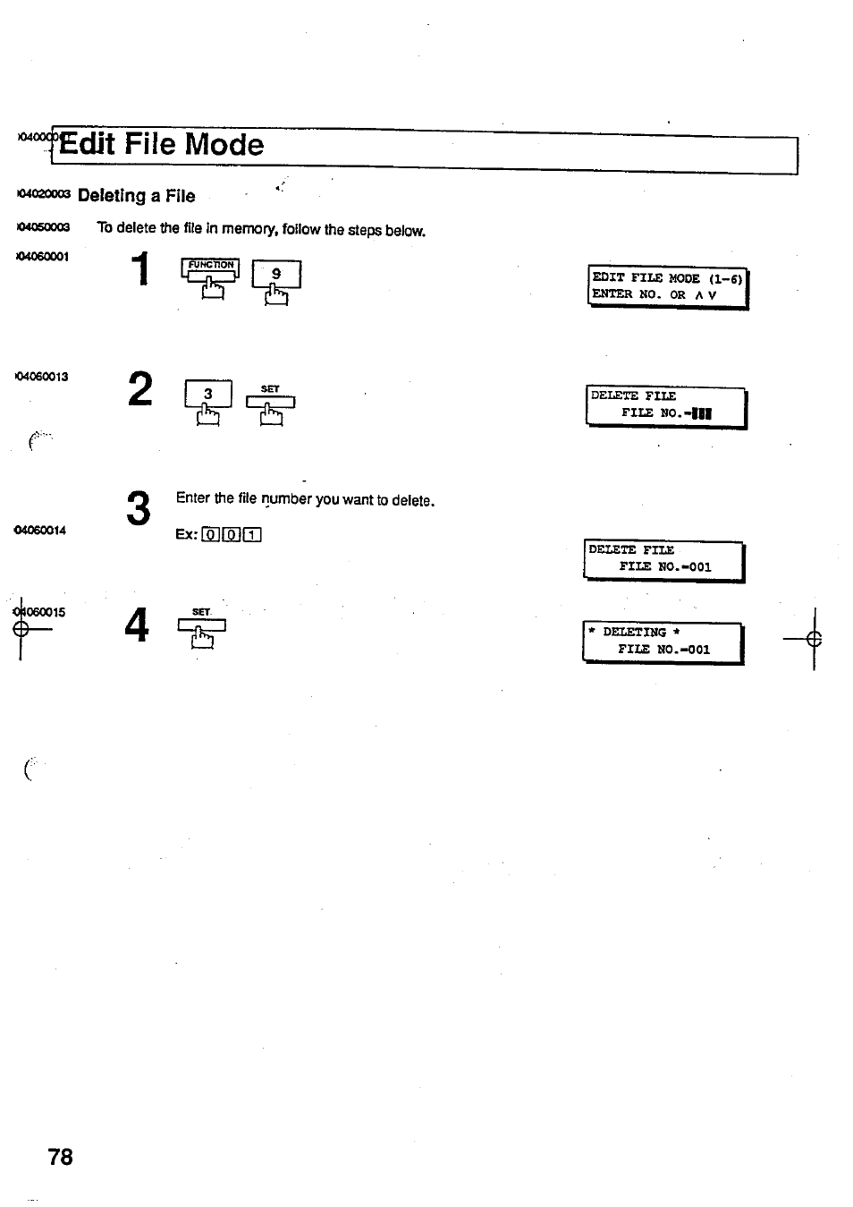 Dit file mode, 04020003 deleting a file, Exrtaeig | Panasonic Panafax UF-744 User Manual | Page 82 / 164