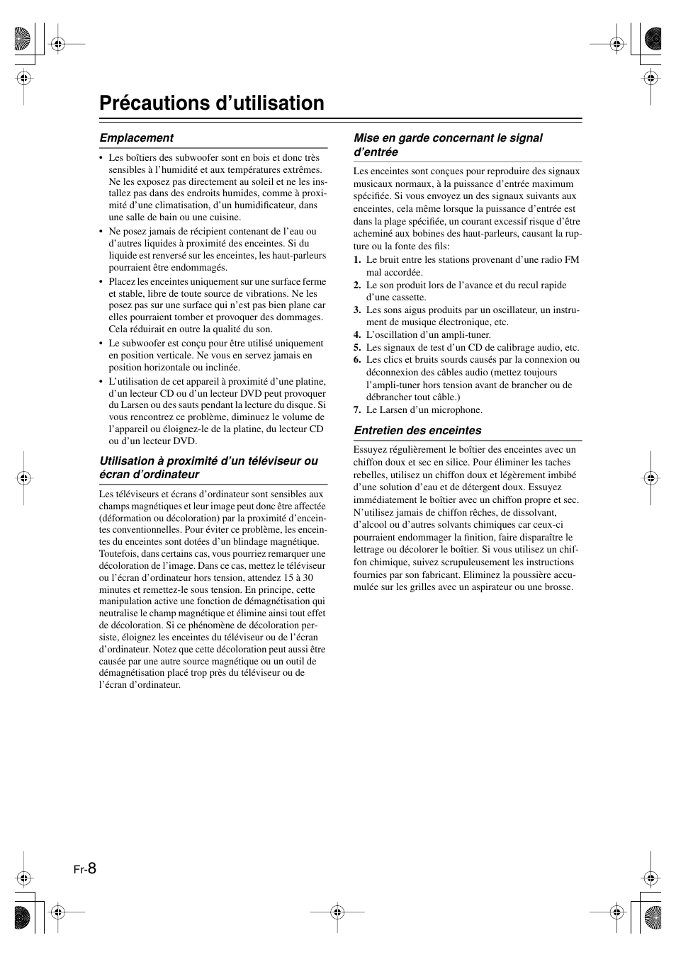 Précautions d’utilisation, Appendice | Panasonic SKS-HT750 User Manual | Page 16 / 28