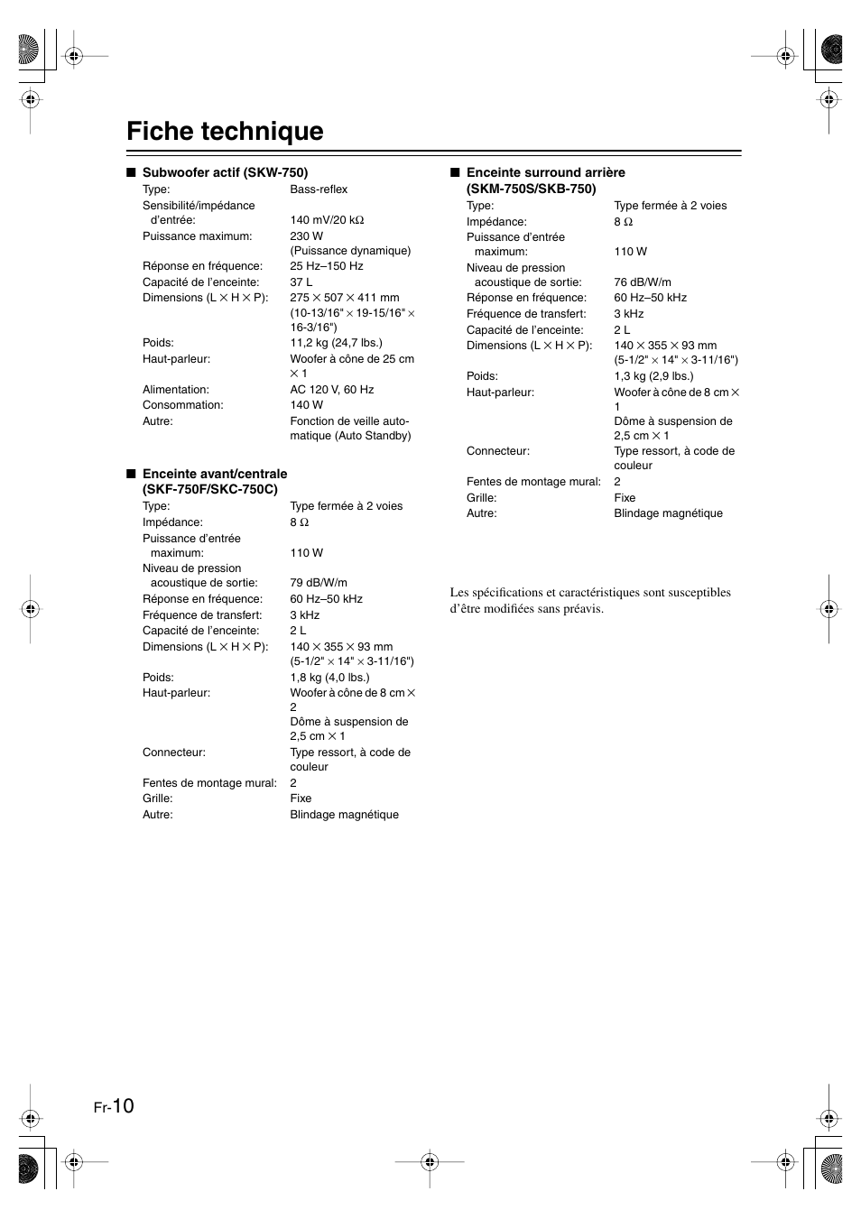 Fiche technique | Panasonic SKS-HT750 User Manual | Page 18 / 28
