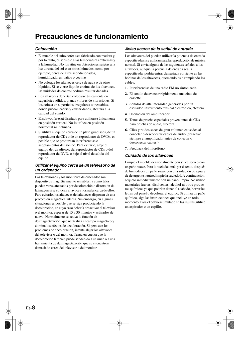 Precauciones de funcionamiento, Apéndice | Panasonic SKS-HT750 User Manual | Page 26 / 28
