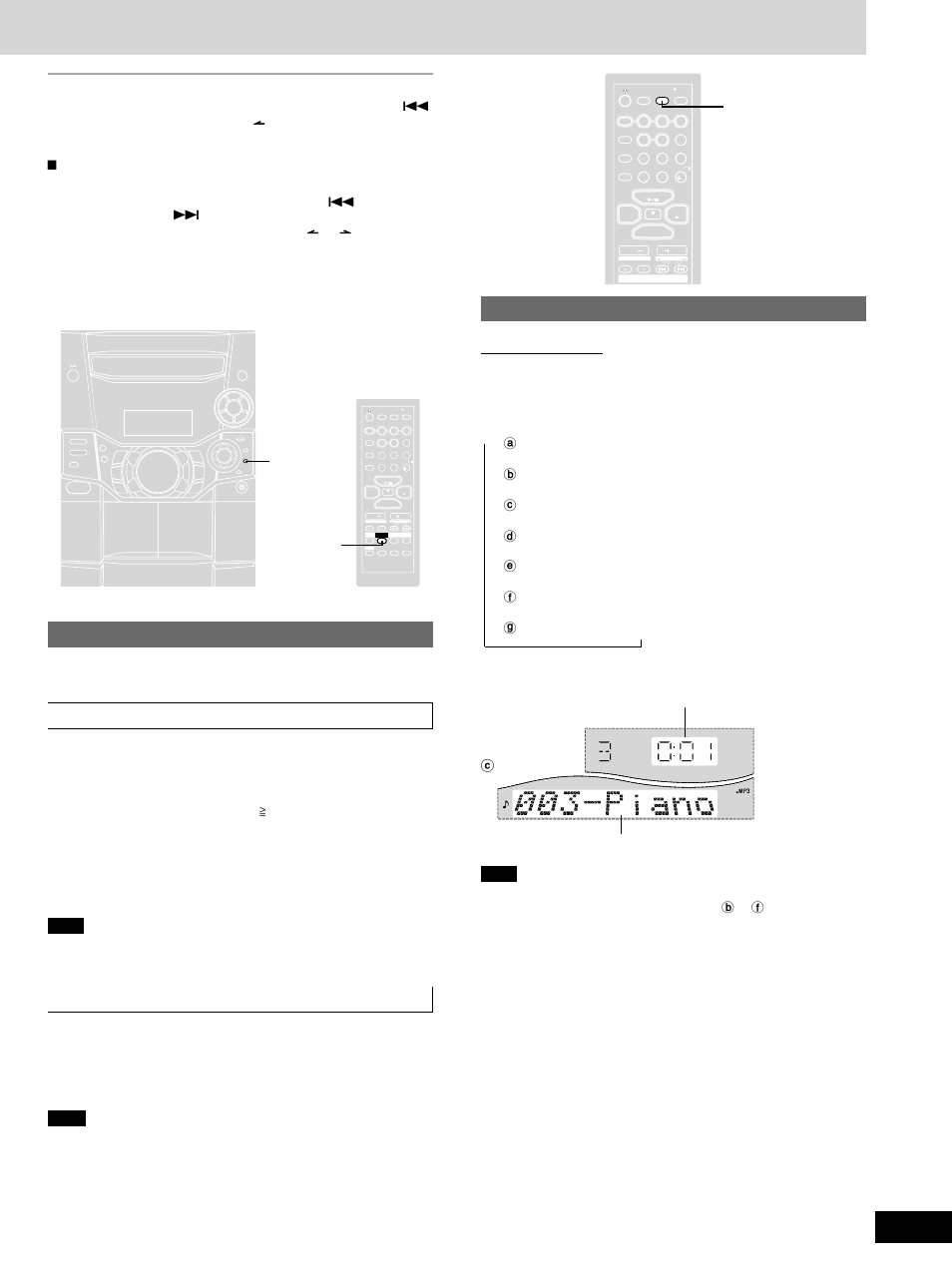 Marking a track, Cd display for mp3/wma, 13 cd display for mp3/wma | Recording operations cassette deck operations, Press [marker, -recall] to recall a marker, Select your desired track, Remote control only during play or pause, During play or stop, Cd disp, Elapsed play time track title | Panasonic SC-AK510 User Manual | Page 13 / 20