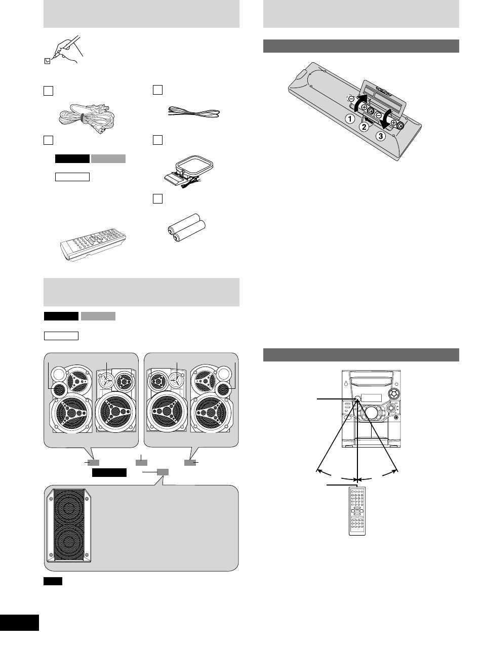 Supplied accessories, Placement of speakers, The remote control | Supplied accessories placement of speakers, 4batteries | Panasonic SC-AK510 User Manual | Page 4 / 20