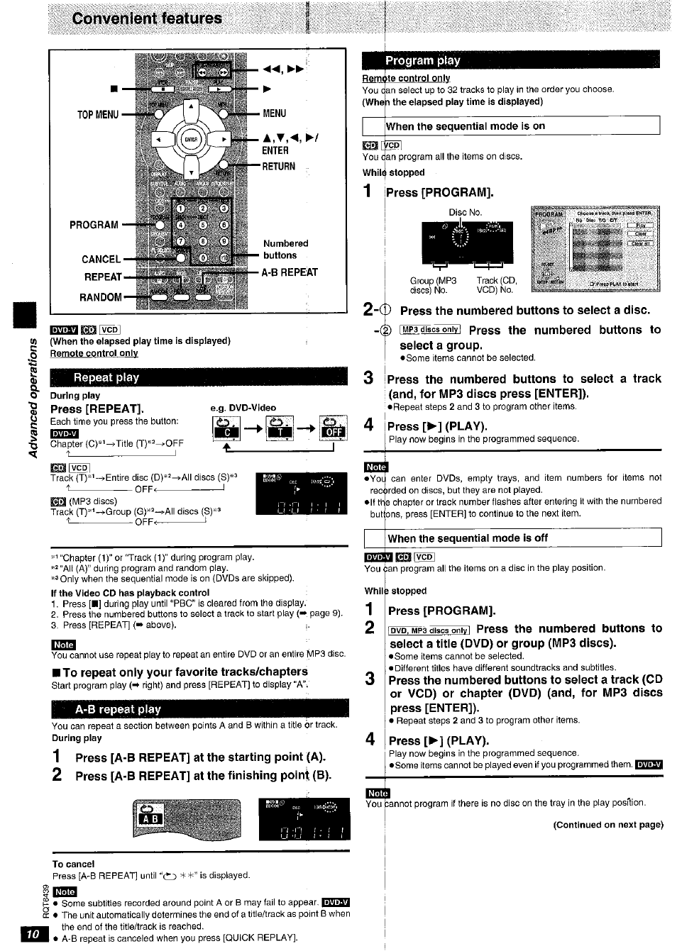 Convenient features | Panasonic DVD-CV52 User Manual | Page 10 / 18