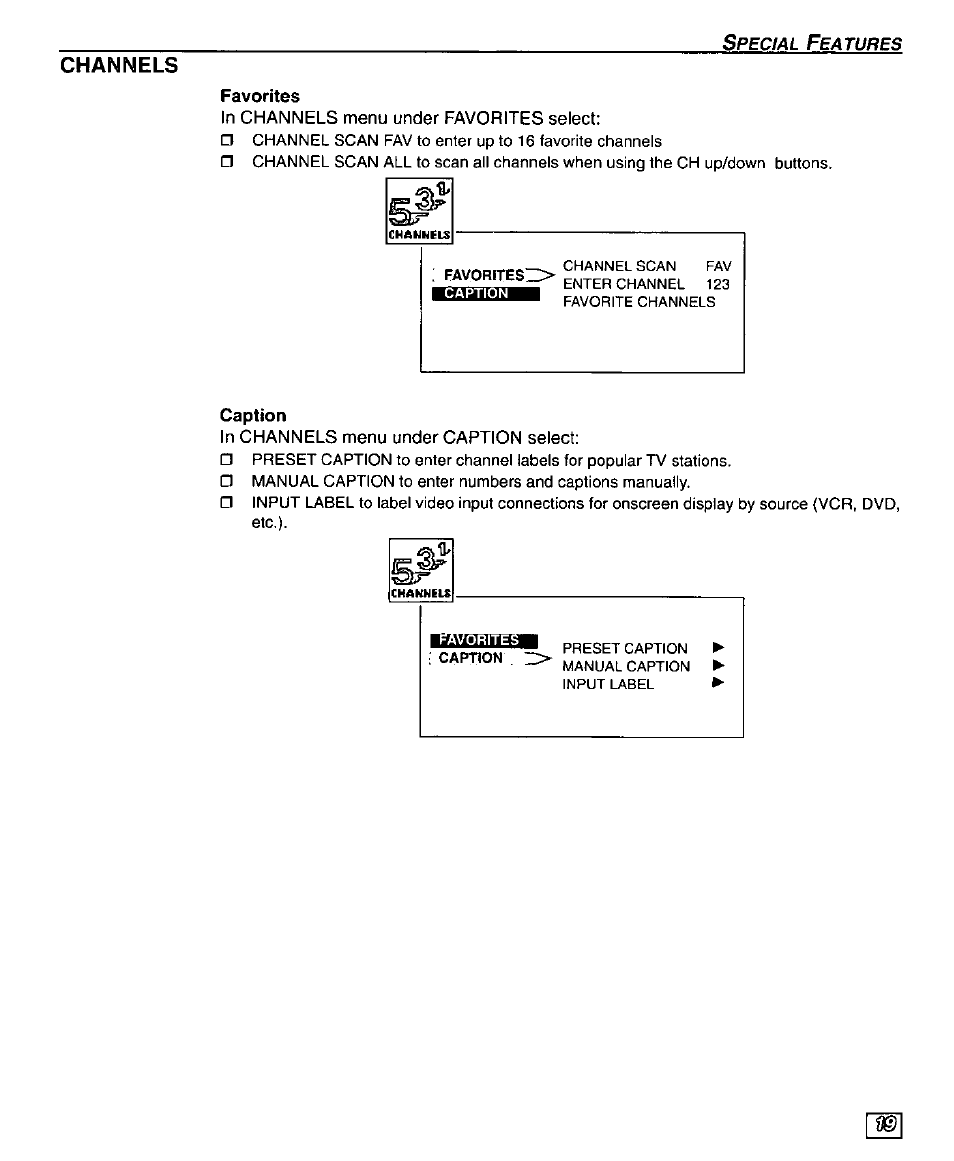 Channels, Favorites | Panasonic PT 56WXF95 User Manual | Page 21 / 26