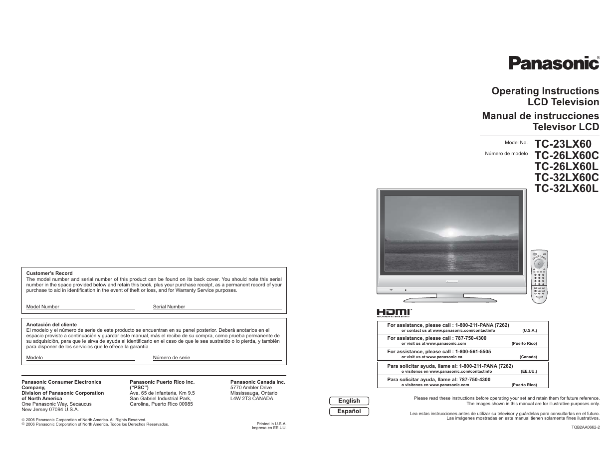 Panasonic TC-26LX60L User Manual | 32 pages