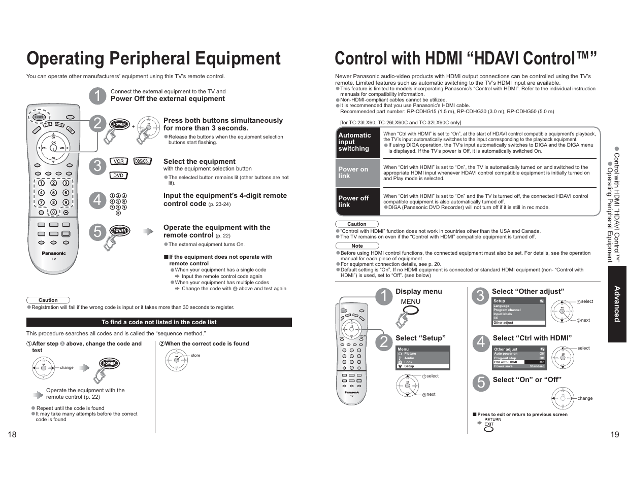 Operating peripheral equipment, Control with hdmi "hdavi control, Control with hdmi “hdavi control | Panasonic TC-26LX60L User Manual | Page 10 / 32