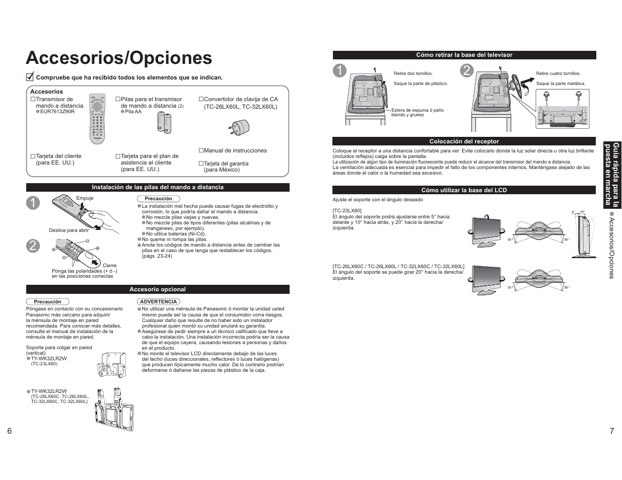 Accesorios/opciones | Panasonic TC-26LX60L User Manual | Page 20 / 32