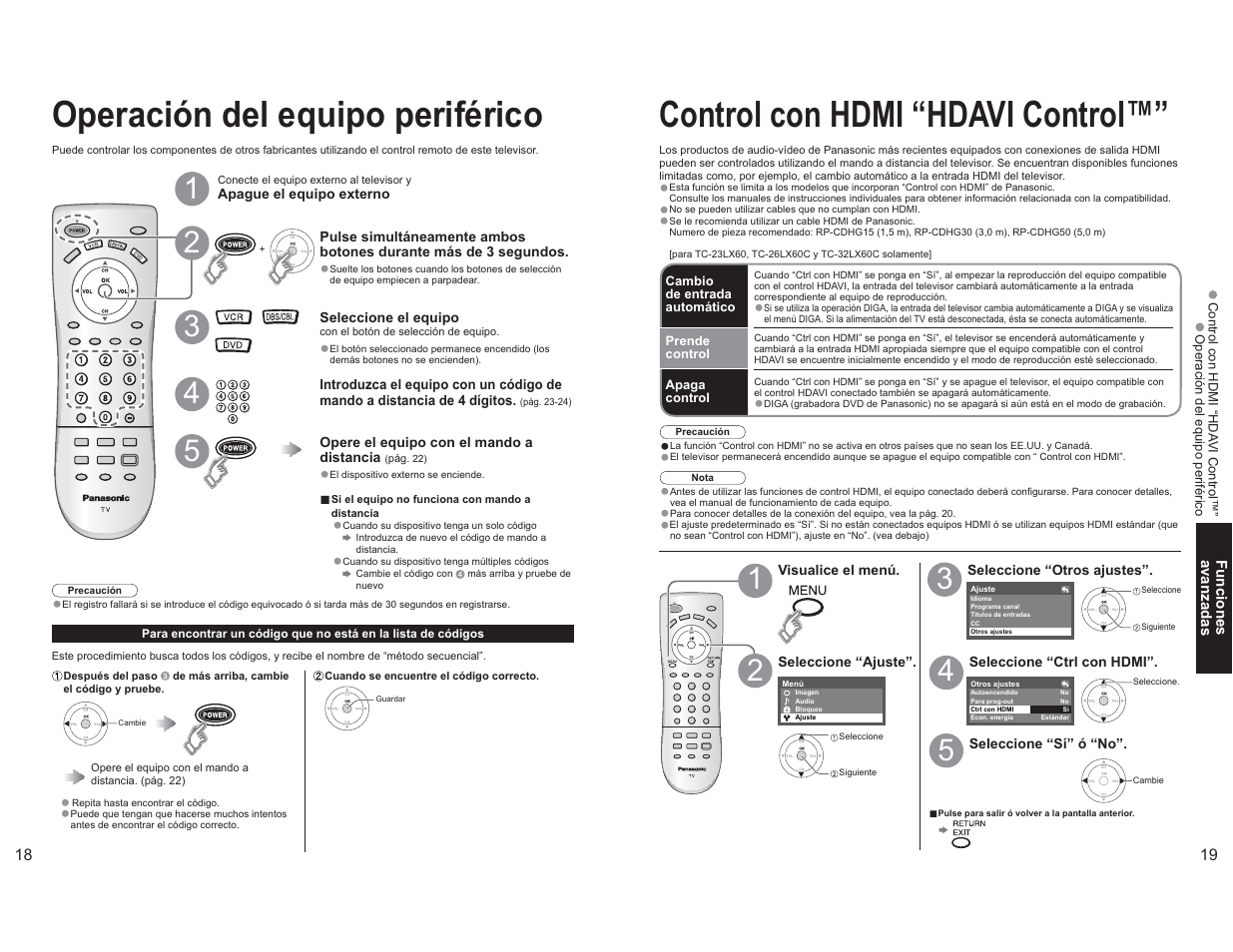 Operación del equipo periférico, Control con hdmi “hdavi control | Panasonic TC-26LX60L User Manual | Page 26 / 32
