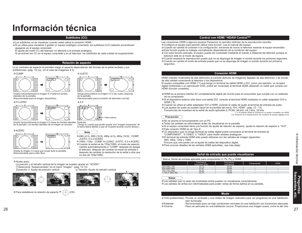 Información técnica | Panasonic TC-26LX60L User Manual | Page 30 / 32
