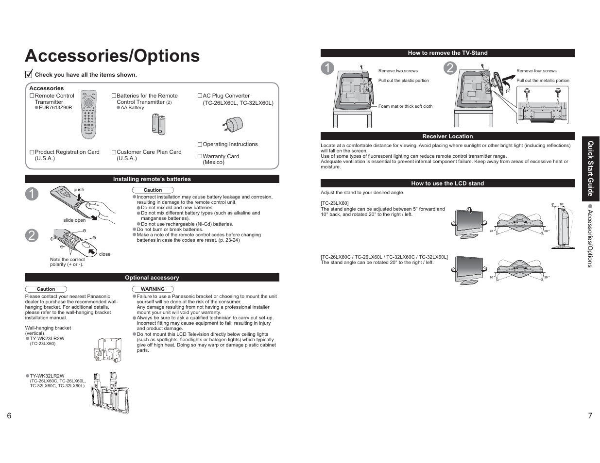 Accessories/options | Panasonic TC-26LX60L User Manual | Page 4 / 32