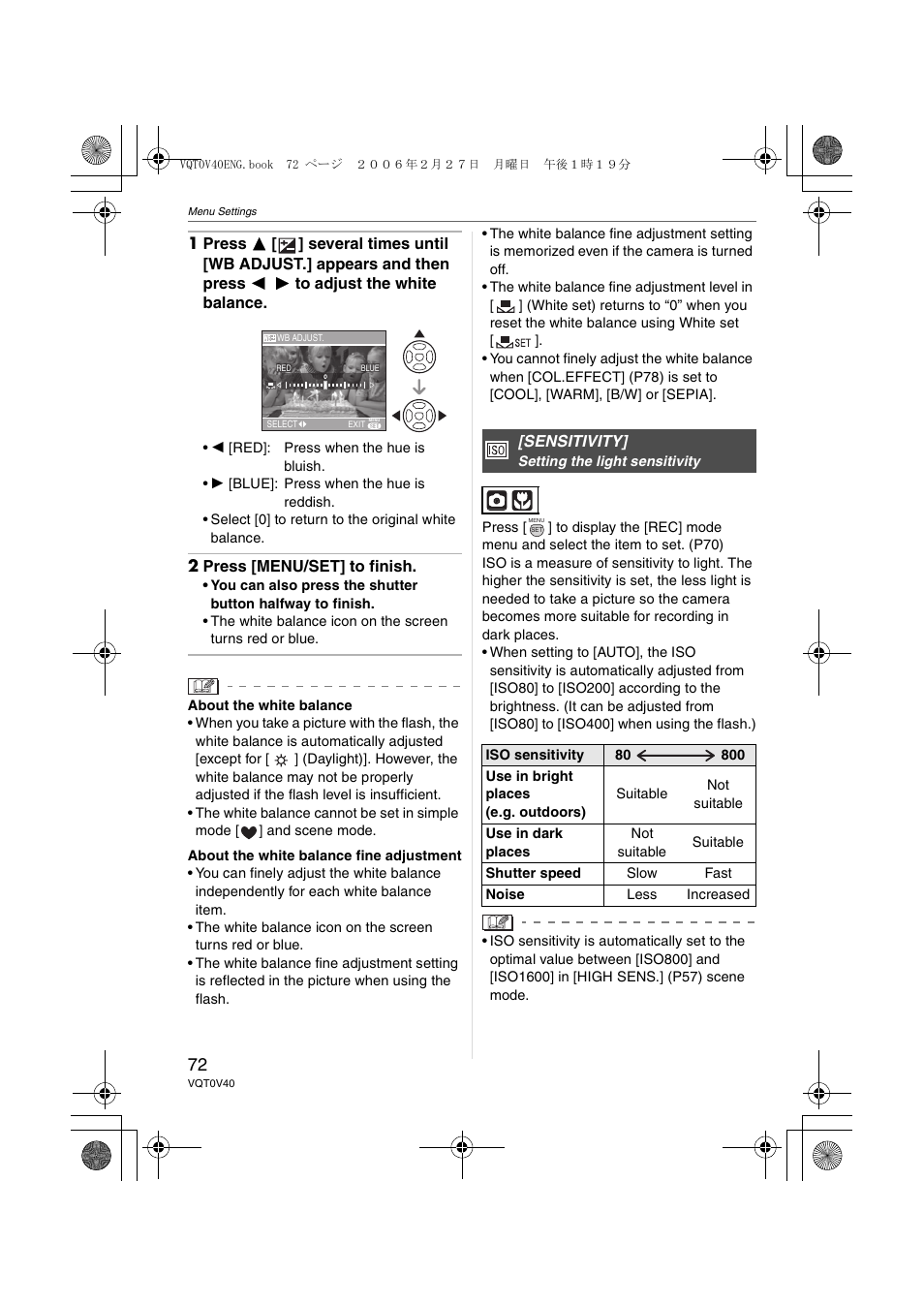 Sensitivity | Panasonic DMC-TZ1 User Manual | Page 72 / 124