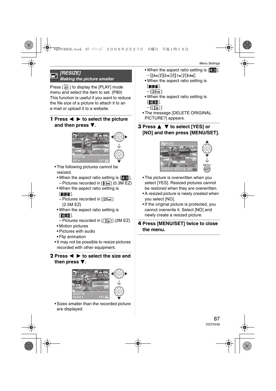 Resize | Panasonic DMC-TZ1 User Manual | Page 87 / 124