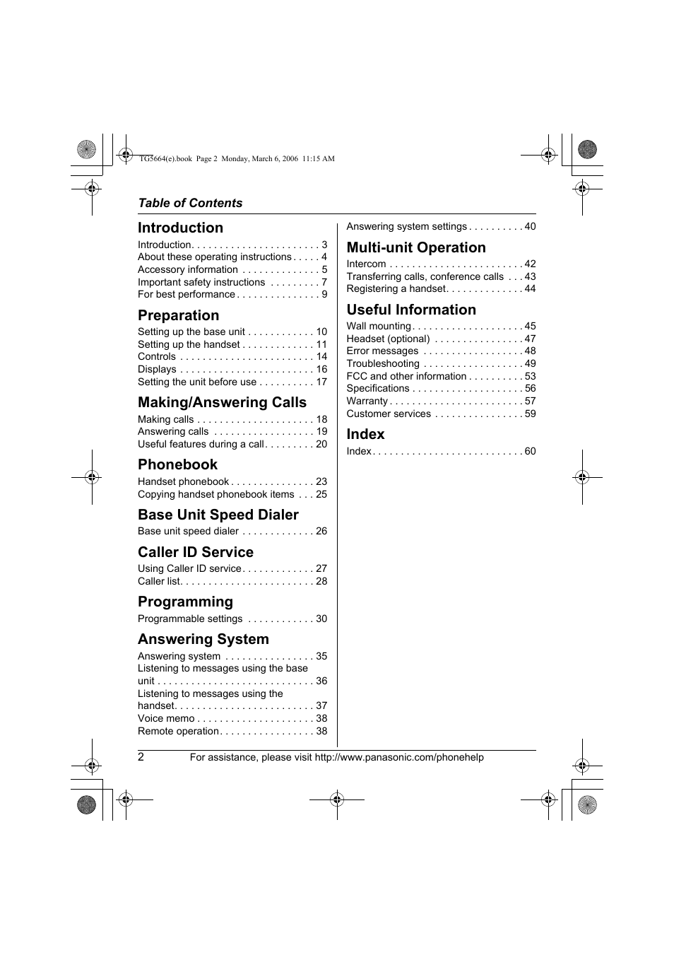 Panasonic KX-TG5664 User Manual | Page 2 / 64