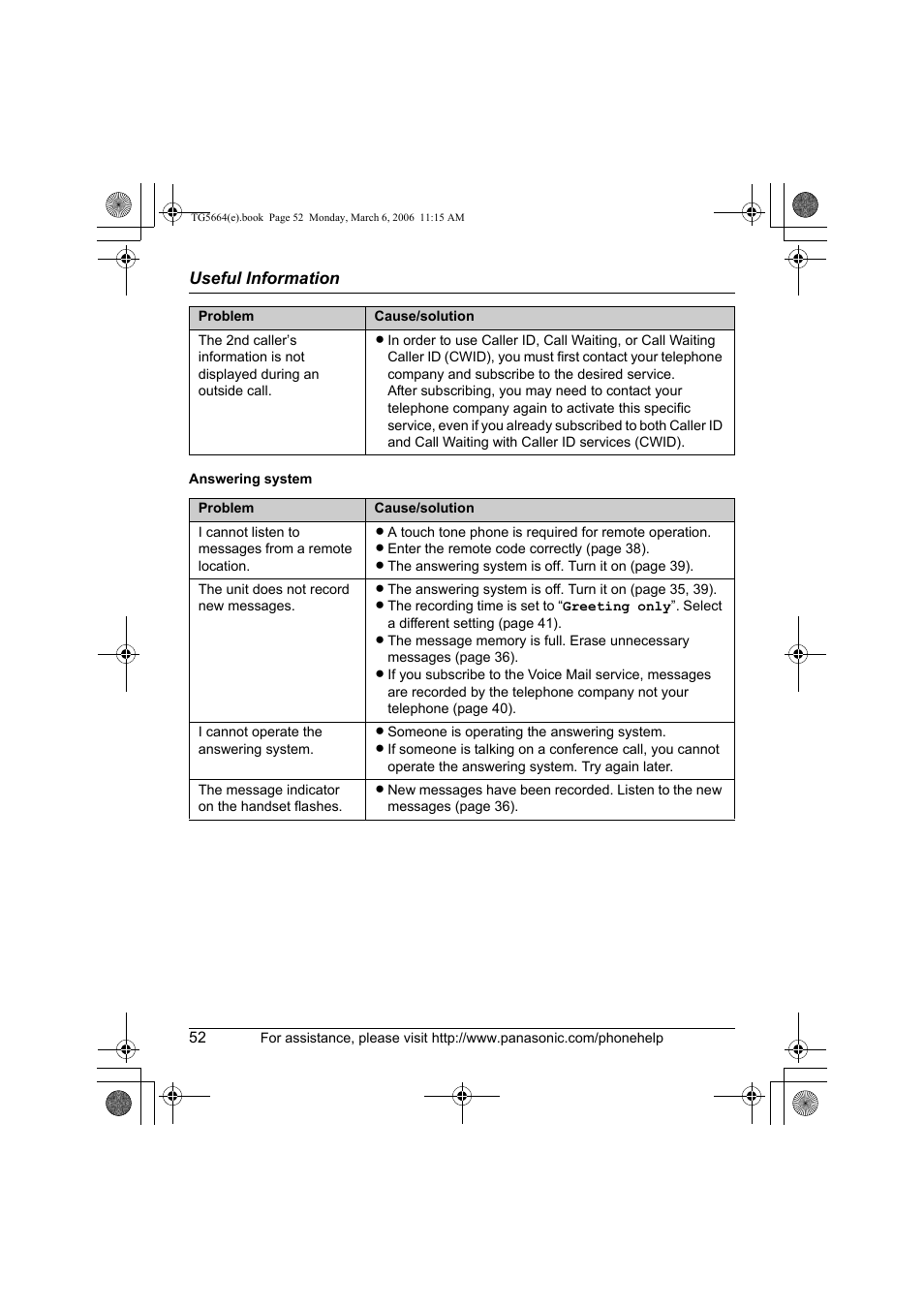 Panasonic KX-TG5664 User Manual | Page 52 / 64