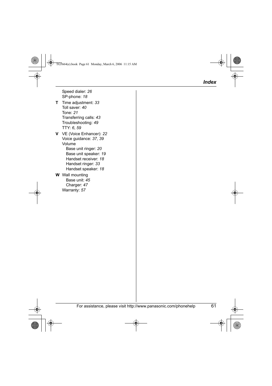 Panasonic KX-TG5664 User Manual | Page 61 / 64