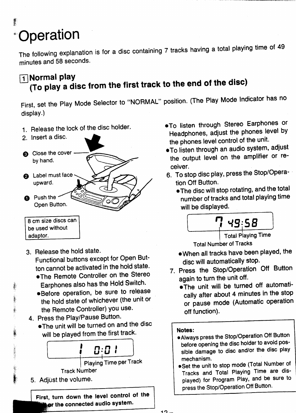 Operation, 1 ws;ss | Panasonic SL-XP505 User Manual | Page 12 / 20