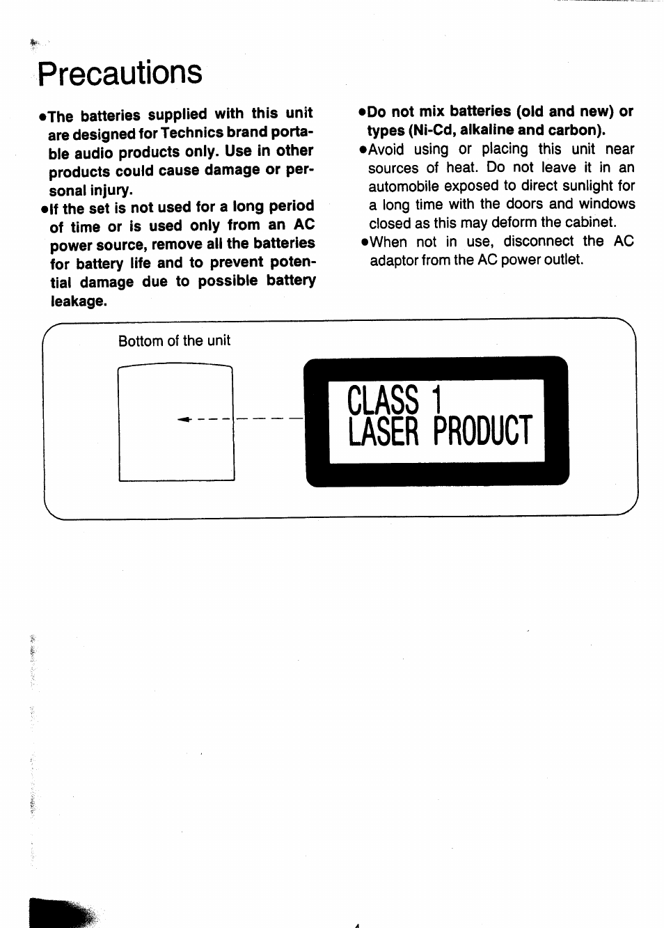 Precautions | Panasonic SL-XP505 User Manual | Page 4 / 20