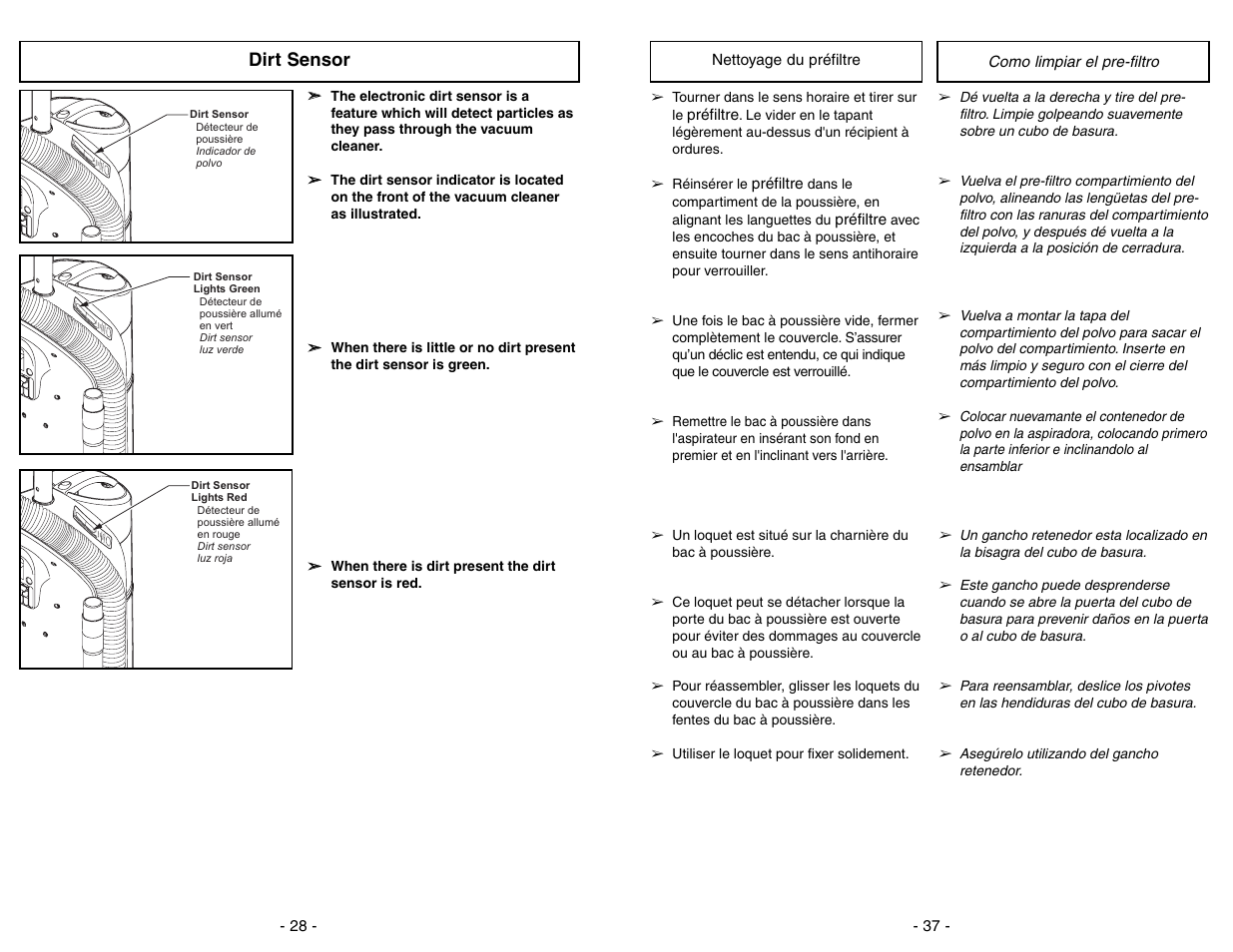 Dirt sensor | Panasonic MC-UL675 User Manual | Page 28 / 64