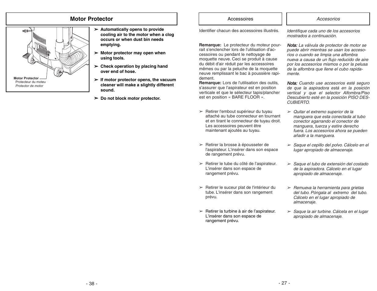 Motor protector | Panasonic MC-UL675 User Manual | Page 38 / 64