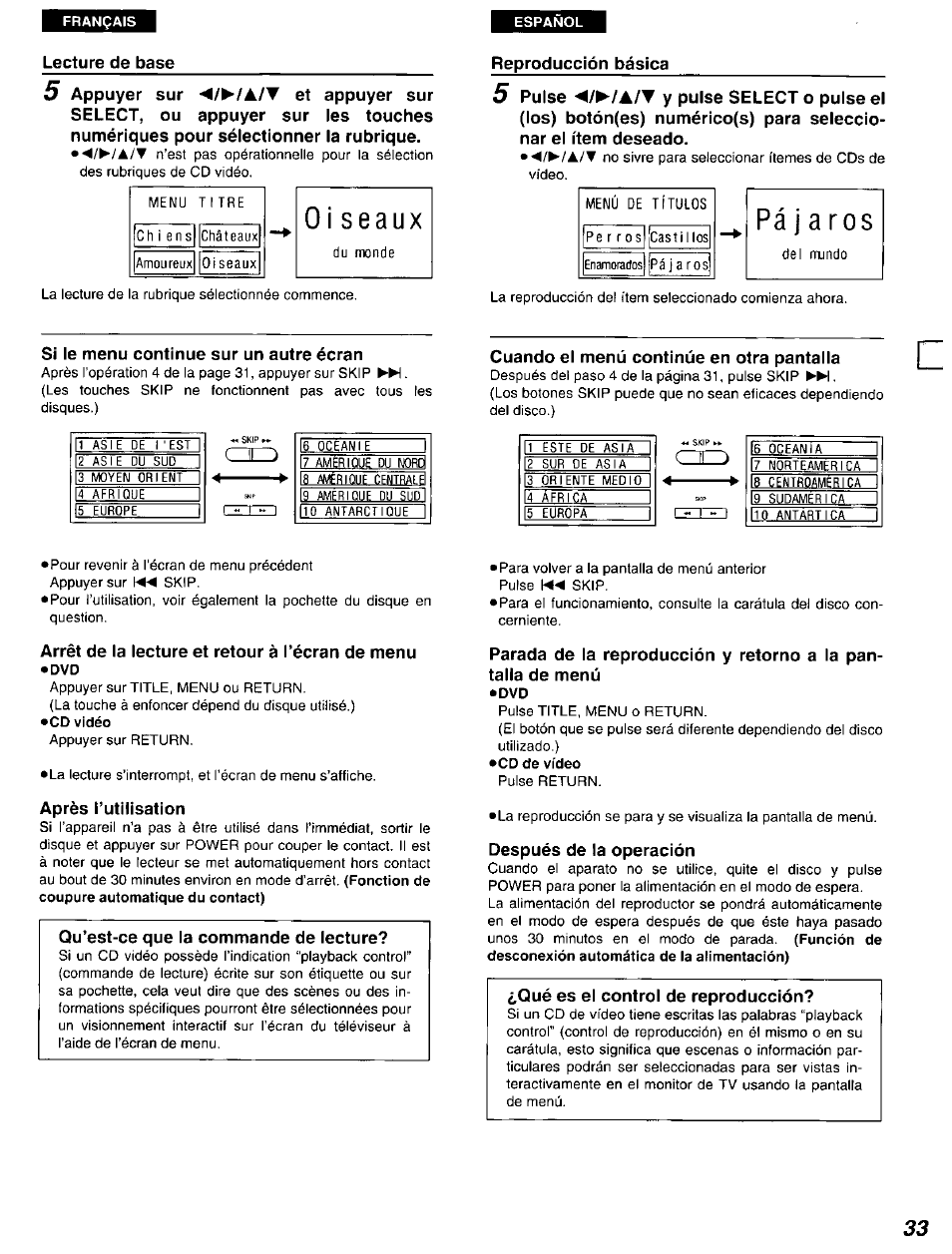 Oi seaux | Panasonic DVD-A105U User Manual | Page 33 / 92