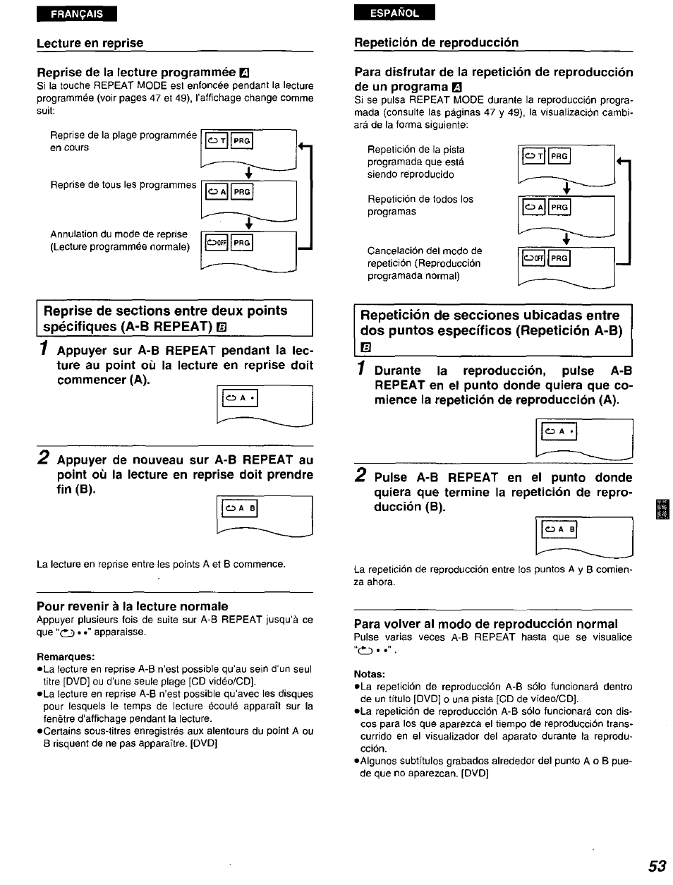 Remarques, Notas | Panasonic DVD-A105U User Manual | Page 53 / 92