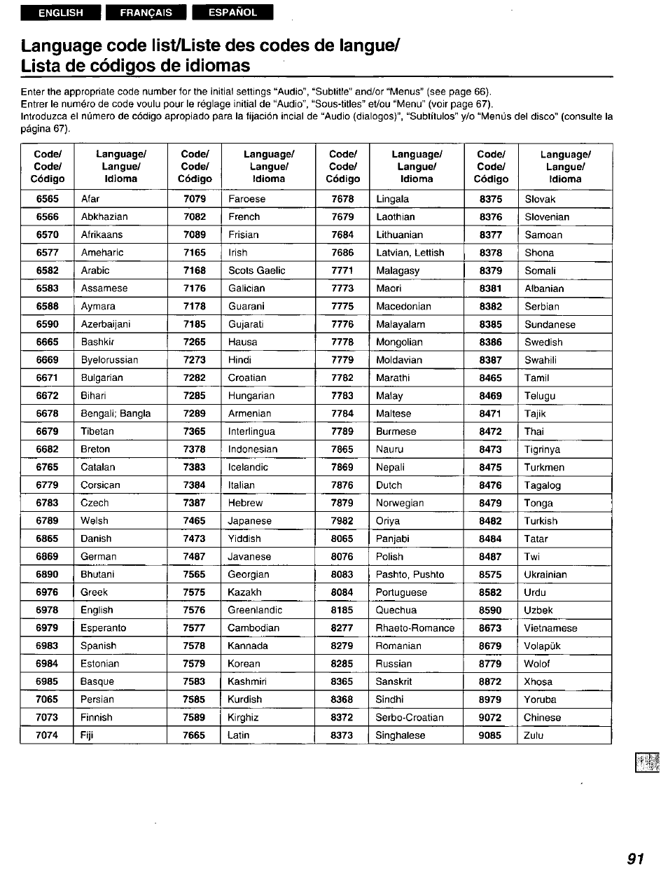 Panasonic DVD-A105U User Manual | Page 91 / 92