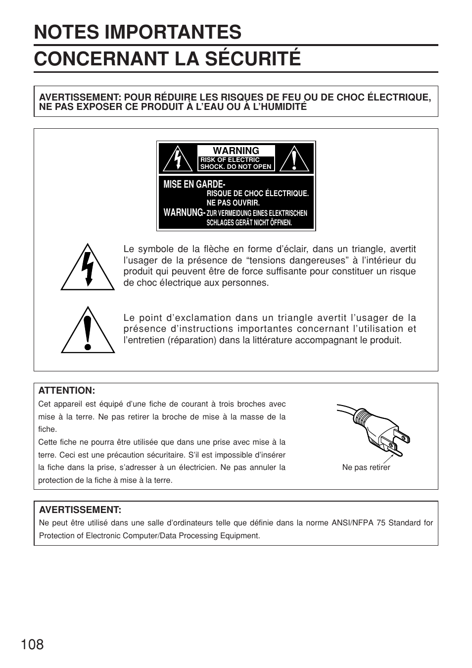 Panasonic PT-DW7000U User Manual | Page 108 / 116