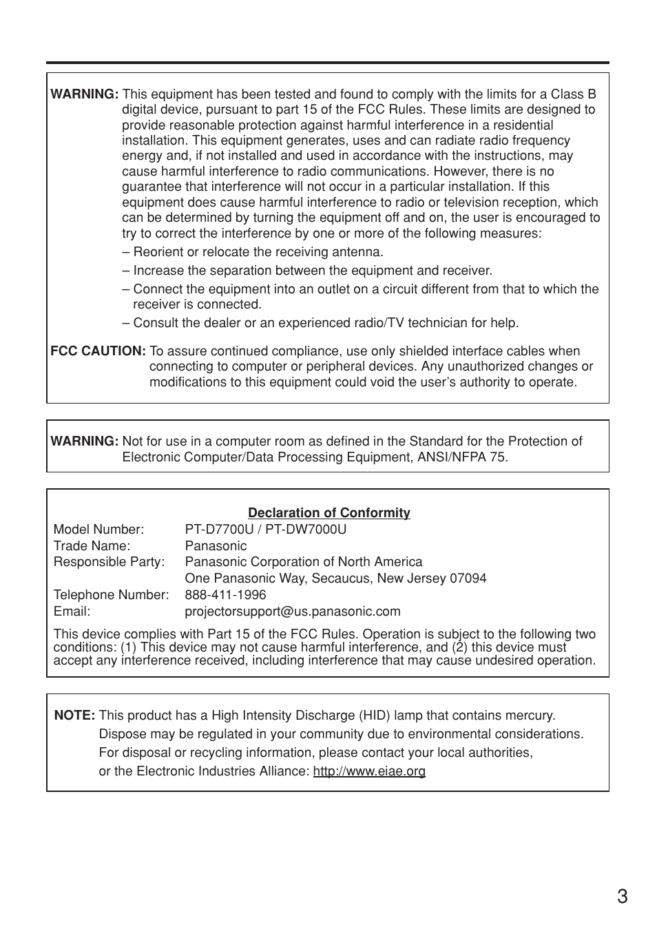 Panasonic PT-DW7000U User Manual | Page 3 / 116