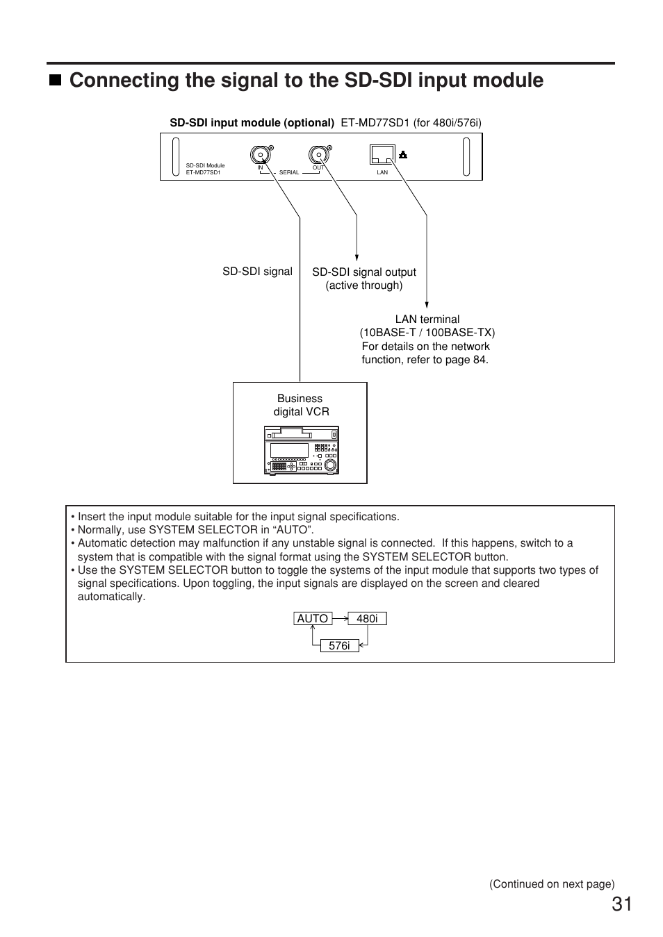 Connecting the signal to the sd-sdi input module | Panasonic PT-DW7000U User Manual | Page 31 / 116