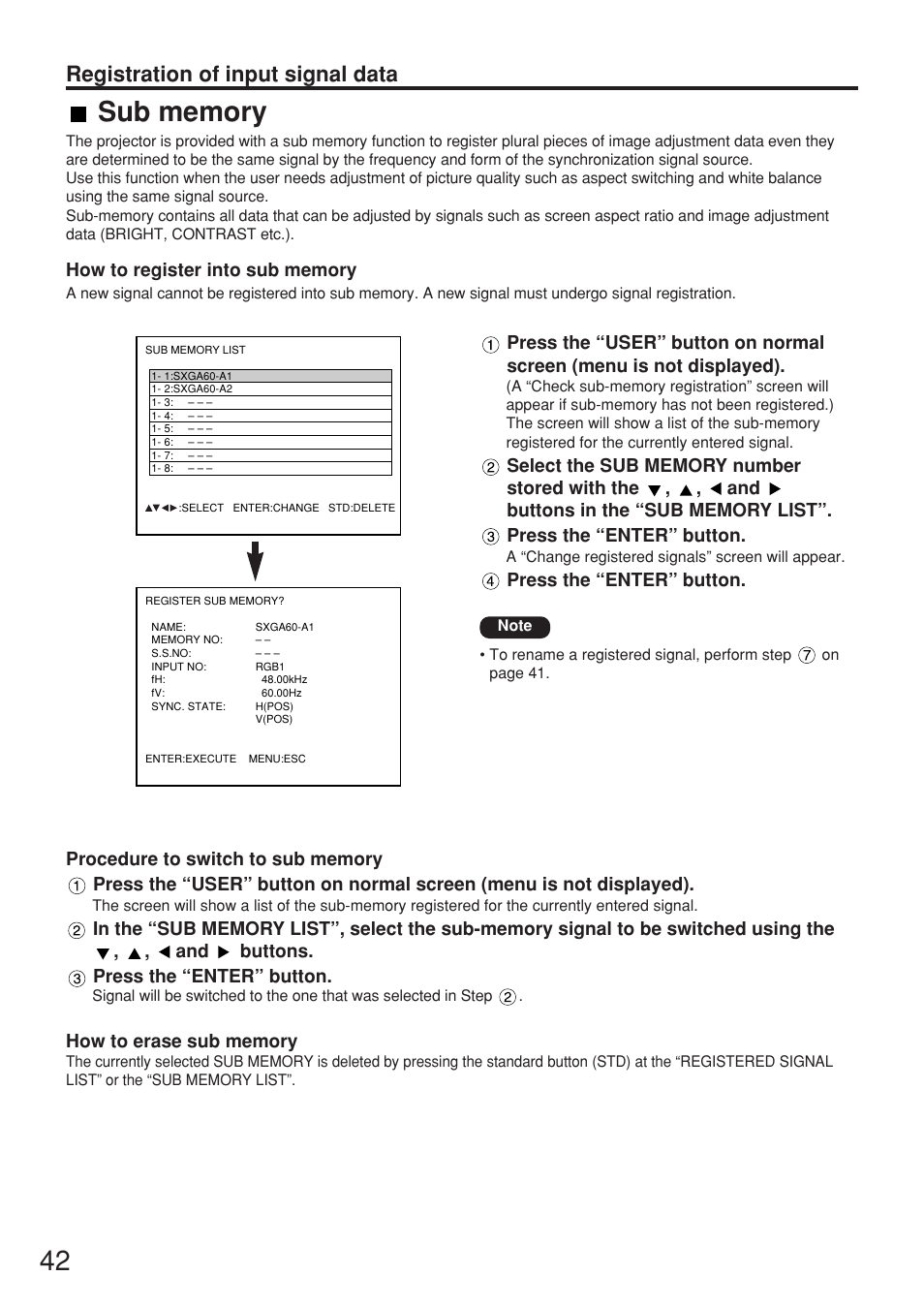 Registration of input signal data | Panasonic PT-DW7000U User Manual | Page 42 / 116