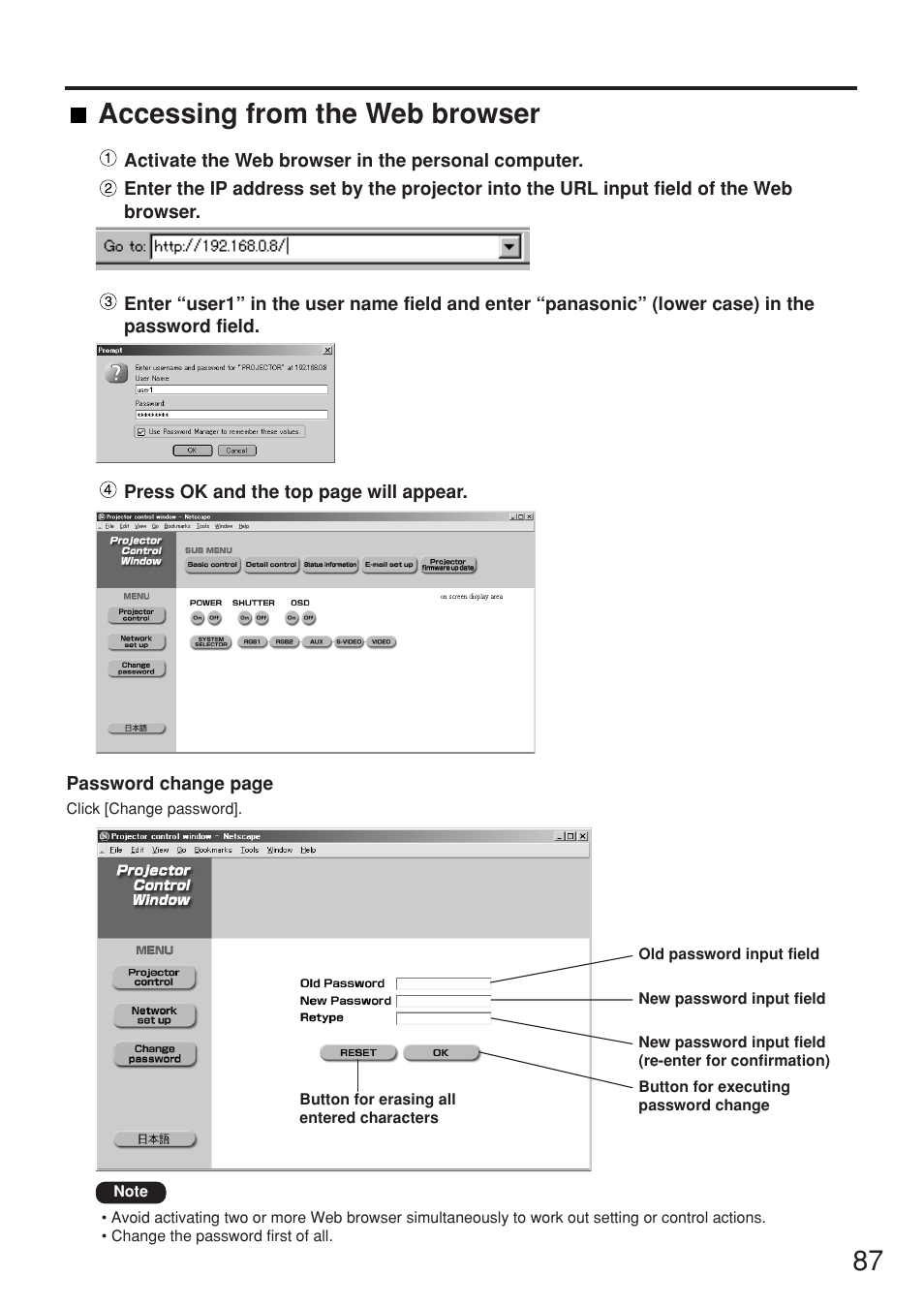 Accessing from the web browser | Panasonic PT-DW7000U User Manual | Page 87 / 116