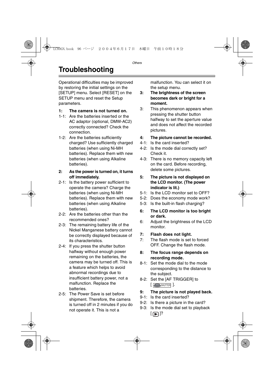 Troubleshooting | Panasonic DMC-LC50GN User Manual | Page 96 / 100