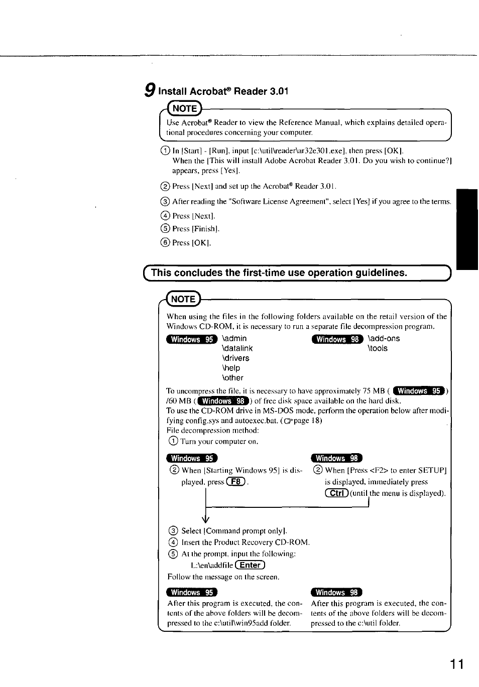 Q install acrobat® reader 3.01 [note), Admin «llll.im-«!» \add-ons | Panasonic TOUGHBOOK CF-47 User Manual | Page 11 / 32