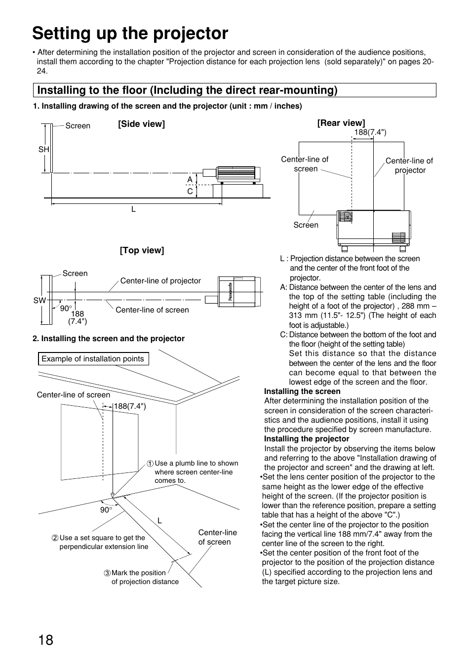 Setting up the projector | Panasonic PT-D9610U User Manual | Page 18 / 100